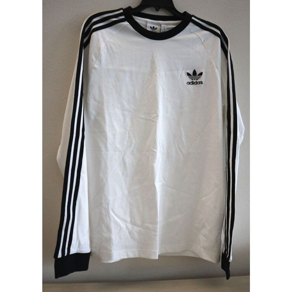 Adidas IA4879 Men's Sz M White Adicolor Classics 3-Stripe L/S Crewneck Tee Shirt